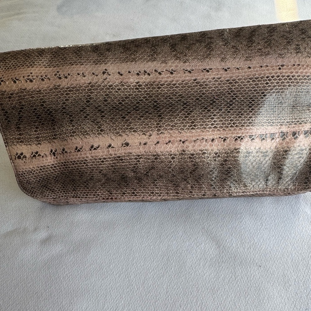 Beirn Genuine Snakeskin Pink and Gray Fold Over Clutch 12” X 6.5”